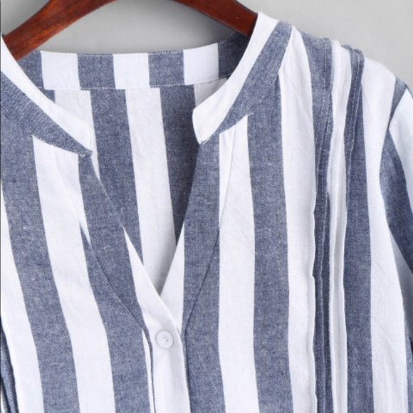 V Neck Striped Slit High Low Dress - Picture 4 of 5